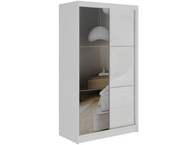 Szafa przesuwna WALENCJA 120 cm - biały z lustrem  +  2 szuflady