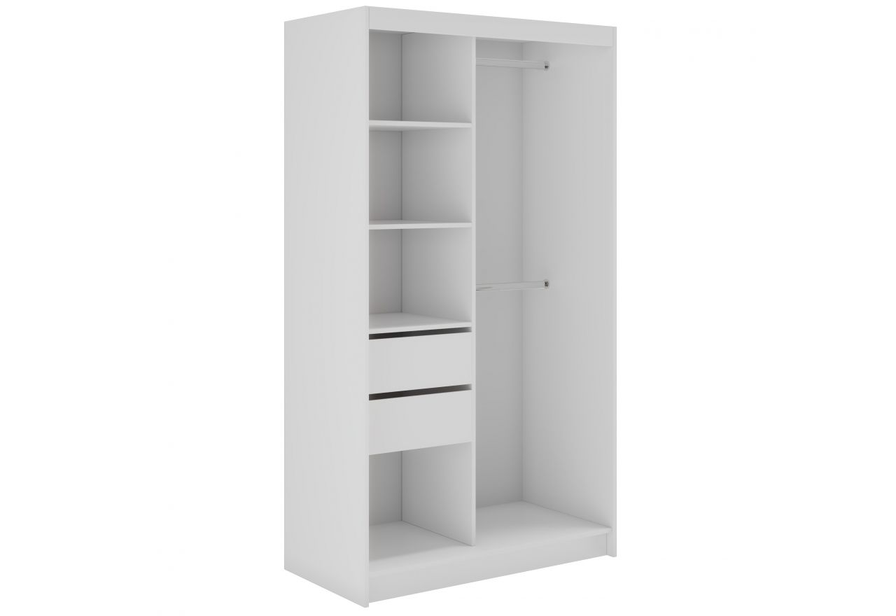 Szafa przesuwna WALENCJA 120 cm - biały z lustrem  +  2 szuflady