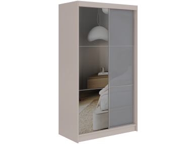 Szafa przesuwna WALENCJA 120 cm - kaszmir/szary z lustrem  +  2 szuflady