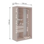 Szafa przesuwna WALENCJA 120 cm - kaszmir/szary z lustrem  +  2 szuflady