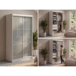 Szafa przesuwna WALENCJA 120 cm - kaszmir/szary z lustrem  +  2 szuflady