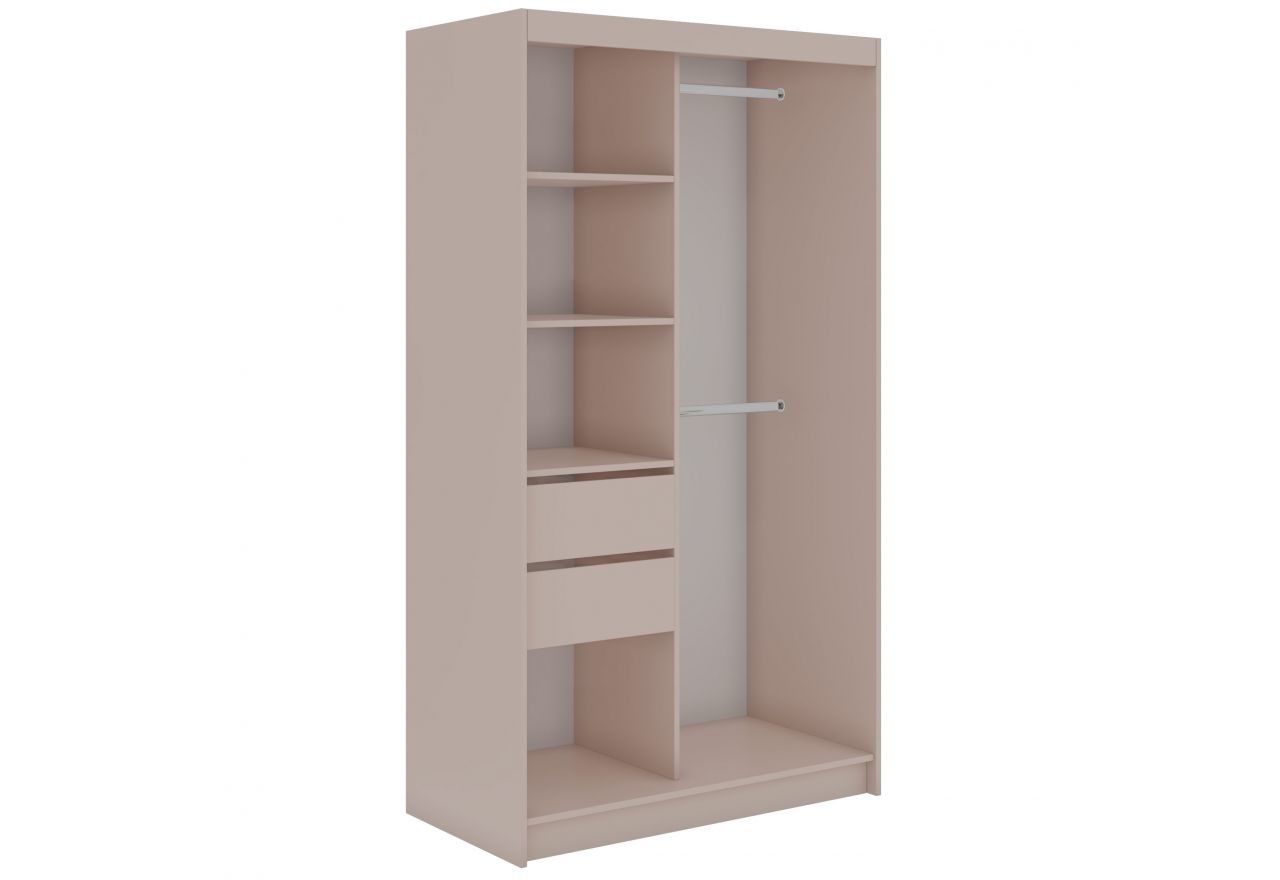 Szafa przesuwna WALENCJA 120 cm - kaszmir/szary z lustrem  +  2 szuflady