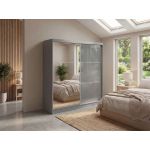 Szafa przesuwna WALENCJA 200 cm - szary z lustrem +  4 szuflady