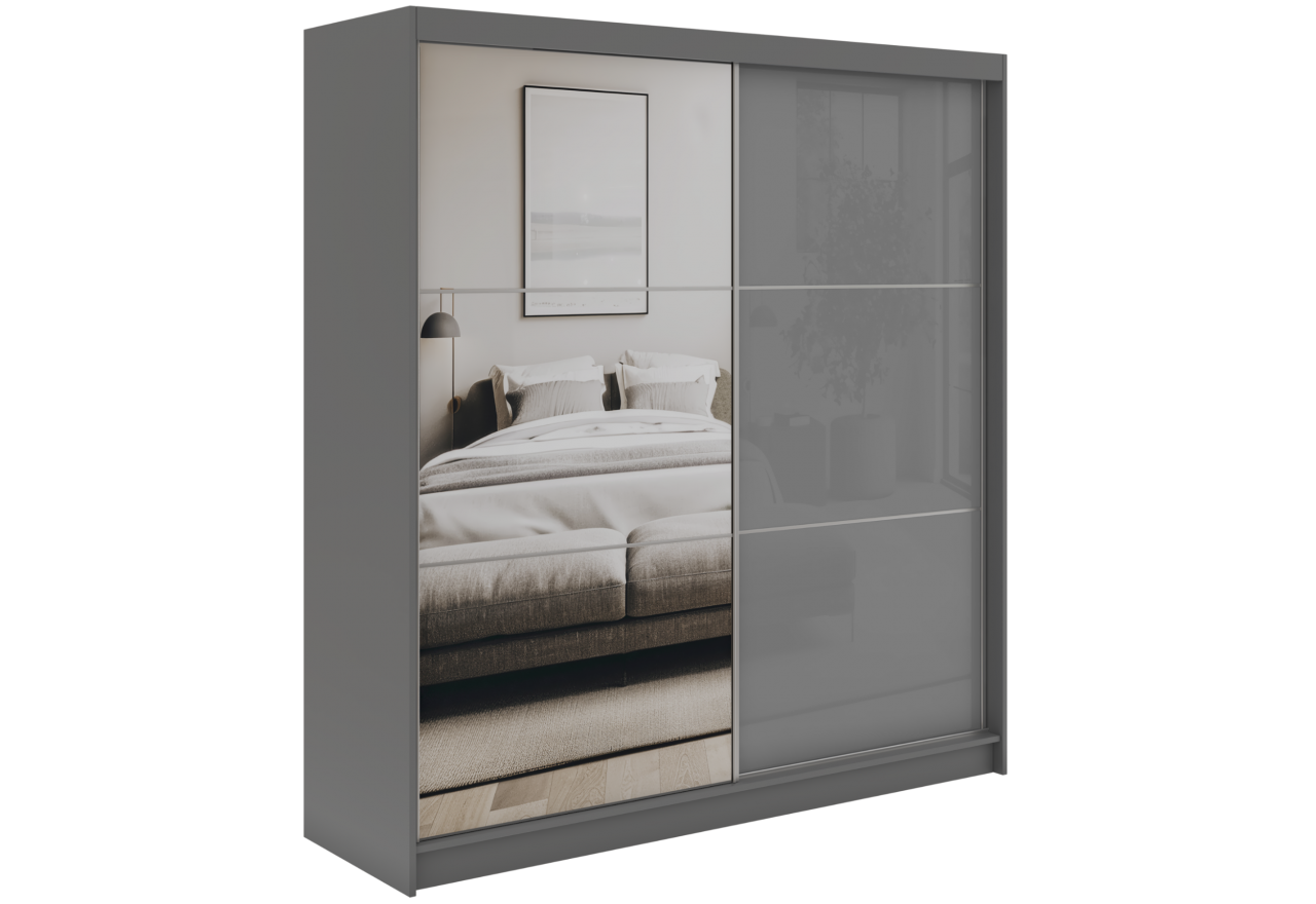 Szafa przesuwna WALENCJA 200 cm - szary z lustrem +  4 szuflady