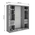 Szafa przesuwna WALENCJA 200 cm - szary z lustrem +  4 szuflady
