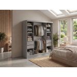 Szafa przesuwna WALENCJA 200 cm - szary z lustrem +  4 szuflady