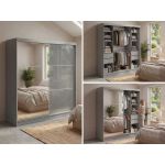 Szafa przesuwna WALENCJA 200 cm - szary z lustrem +  4 szuflady