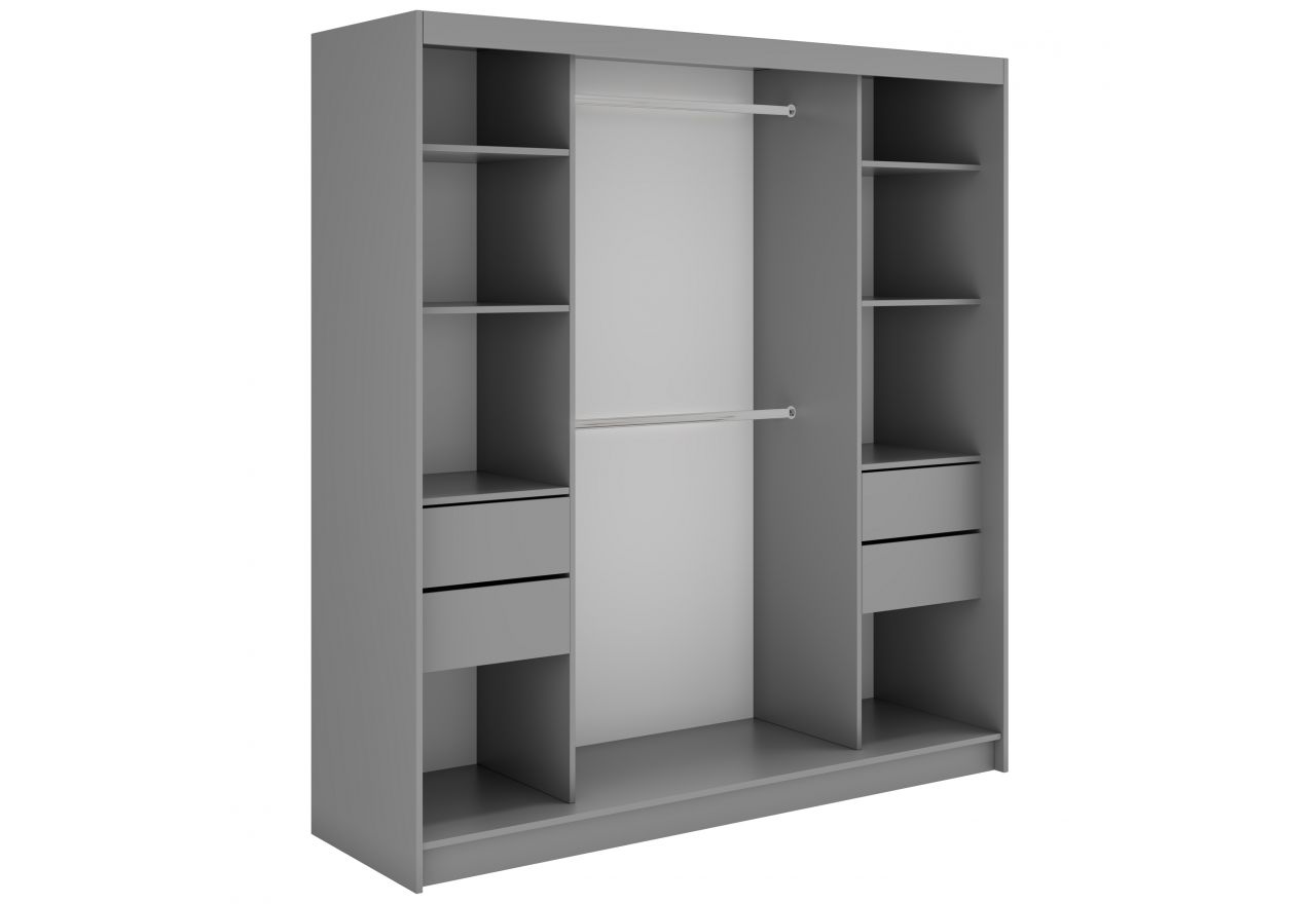 Szafa przesuwna WALENCJA 200 cm - szary z lustrem +  4 szuflady