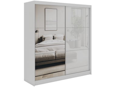 Szafa przesuwna WALENCJA 200 cm - biały z lustrem +  4 szuflady