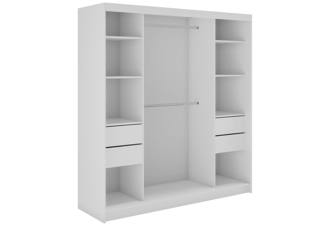 Szafa przesuwna WALENCJA 200 cm - biały z lustrem +  4 szuflady