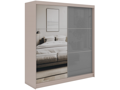 Szafa przesuwna WALENCJA 200 cm - kaszmir/szary z lustrem +  4 szuflady