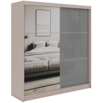 Szafa przesuwna WALENCJA 200 cm - kaszmir/szary z lustrem +  4 szuflady