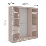Szafa przesuwna WALENCJA 200 cm - kaszmir/szary z lustrem +  4 szuflady