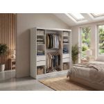 Szafa przesuwna WALENCJA 200 cm - kaszmir/szary z lustrem +  4 szuflady