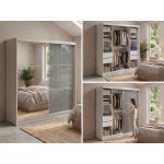 Szafa przesuwna WALENCJA 200 cm - kaszmir/szary z lustrem +  4 szuflady