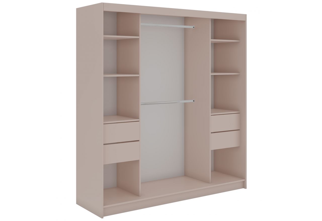 Szafa przesuwna WALENCJA 200 cm - kaszmir/szary z lustrem +  4 szuflady