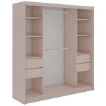 Szafa przesuwna WALENCJA 200 cm - kaszmir/szary z lustrem +  4 szuflady