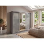 Szafa przesuwna WALENCJA 240 cm - szary z lustrem +  4 szuflady