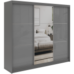 Szafa przesuwna WALENCJA 240 cm - szary z lustrem +  4 szuflady