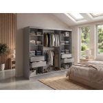 Szafa przesuwna WALENCJA 240 cm - szary z lustrem +  4 szuflady