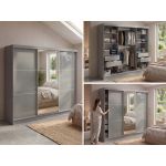 Szafa przesuwna WALENCJA 240 cm - szary z lustrem +  4 szuflady