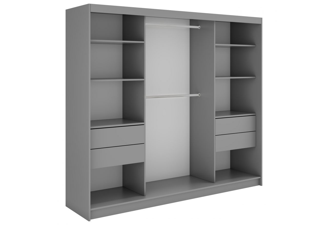 Szafa przesuwna WALENCJA 240 cm - szary z lustrem +  4 szuflady