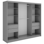 Szafa przesuwna WALENCJA 240 cm - szary z lustrem +  4 szuflady