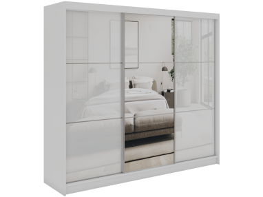 Szafa przesuwna WALENCJA 240 cm - biały z lustrem +  4 szuflady