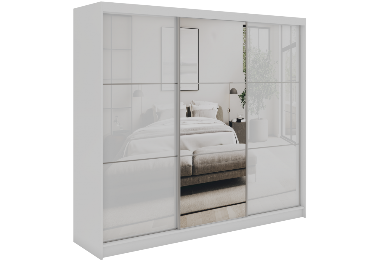 Szafa przesuwna WALENCJA 240 cm - biały z lustrem +  4 szuflady