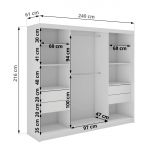 Szafa przesuwna WALENCJA 240 cm - biały z lustrem +  4 szuflady