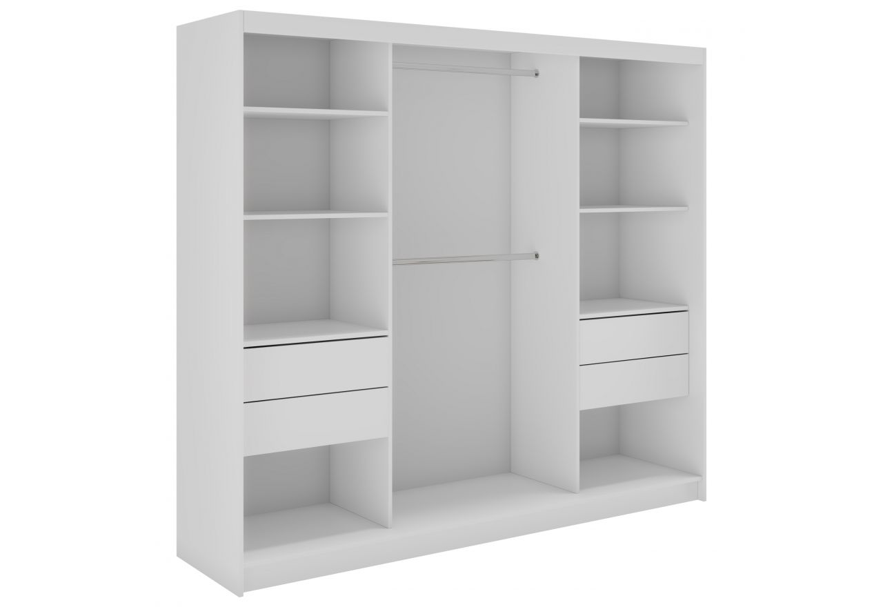 Szafa przesuwna WALENCJA 240 cm - biały z lustrem +  4 szuflady