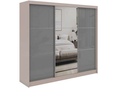 Szafa przesuwna WALENCJA 240 cm - kaszmir/szary z lustrem +  4 szuflady