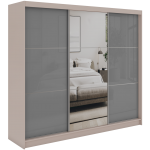Szafa przesuwna WALENCJA 240 cm - kaszmir/szary z lustrem +  4 szuflady