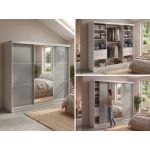 Szafa przesuwna WALENCJA 240 cm - kaszmir/szary z lustrem +  4 szuflady