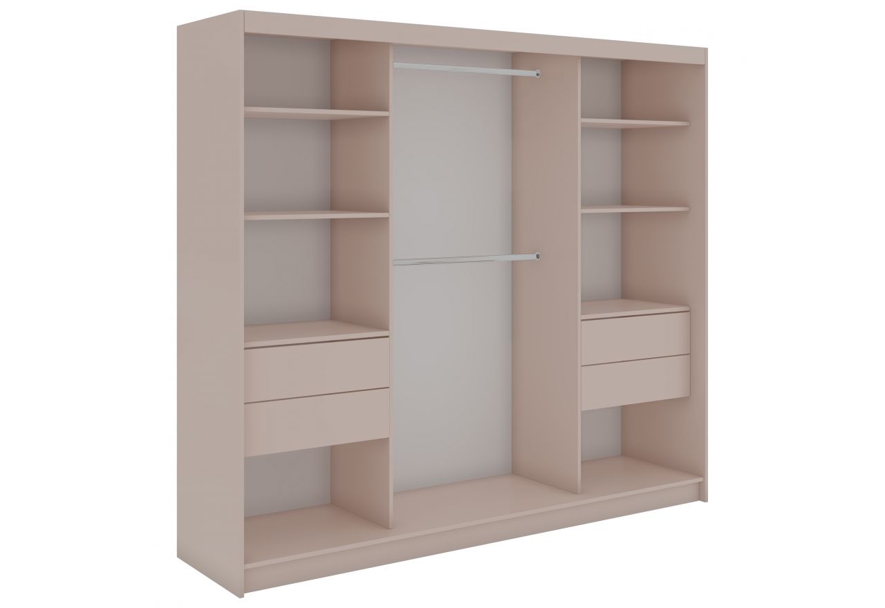 Szafa przesuwna WALENCJA 240 cm - kaszmir/szary z lustrem +  4 szuflady