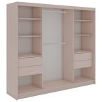 Szafa przesuwna WALENCJA 240 cm - kaszmir/szary z lustrem +  4 szuflady