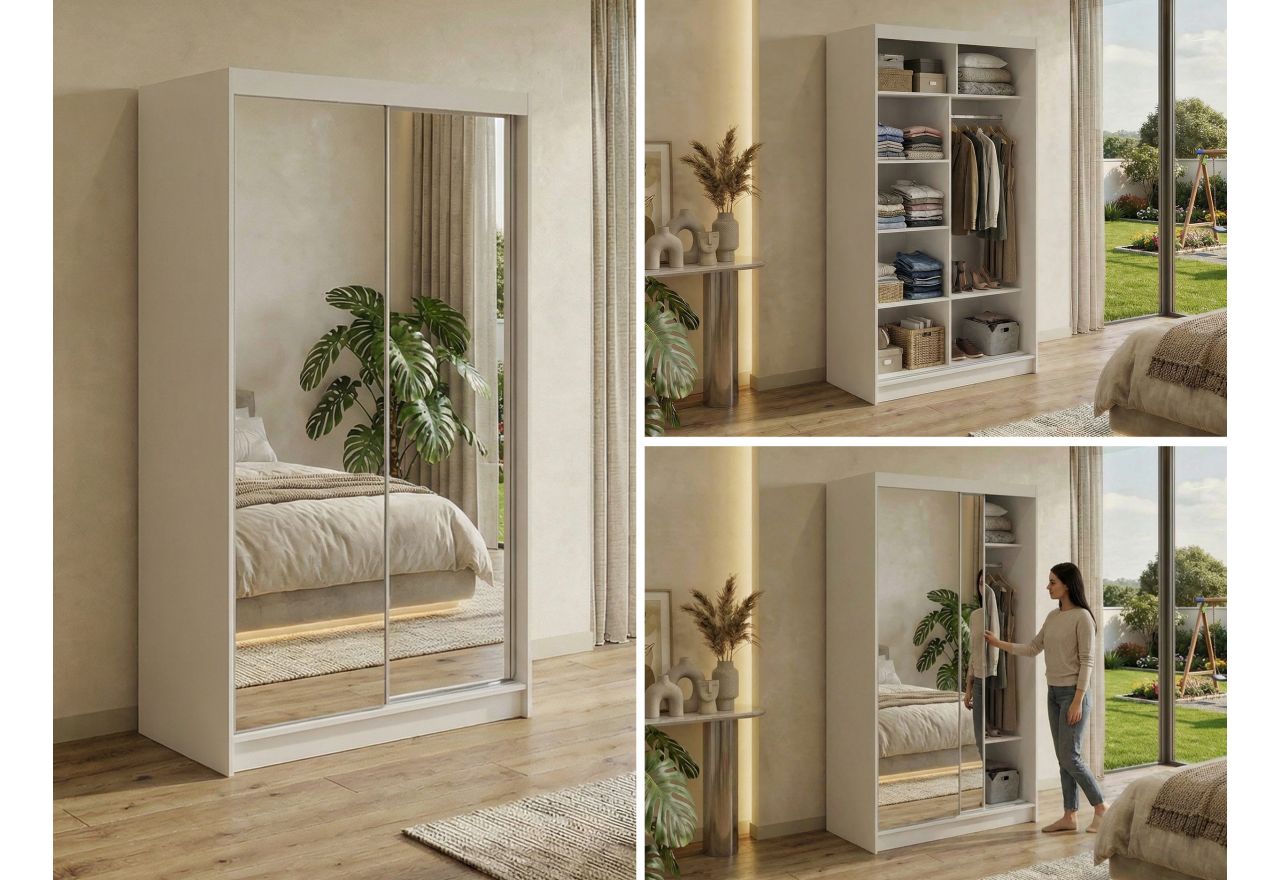 Szafa przesuwna DUBROWNIK 120 cm - biały z lustrem