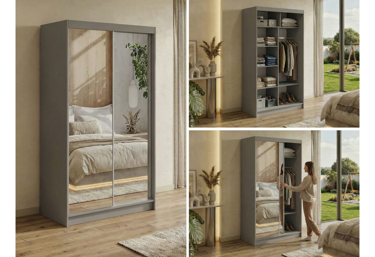 Szafa przesuwna DUBROWNIK 120 cm - szary z lustrem