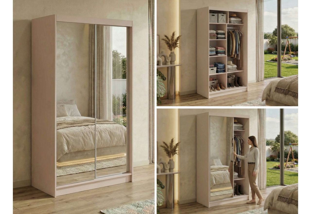 Szafa przesuwna DUBROWNIK 120 cm - kaszmir z lustrem