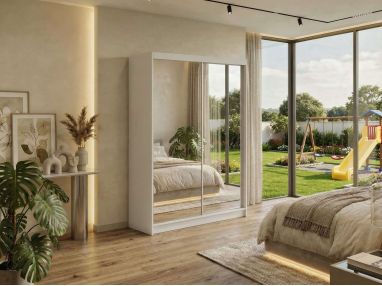 Szafa przesuwna DUBROWNIK 150 - biały z lustrem