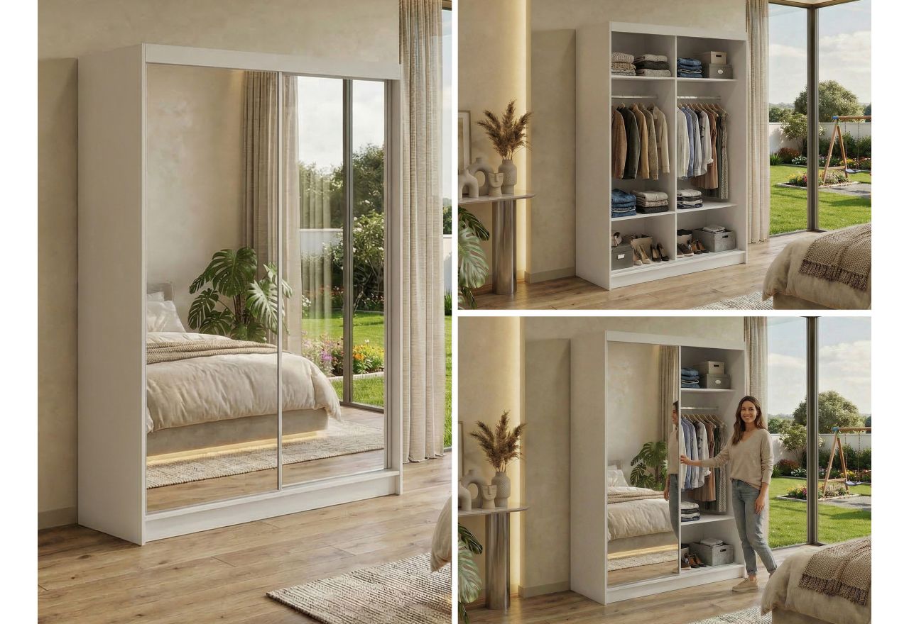 Szafa przesuwna DUBROWNIK 150 cm - biały z lustrem