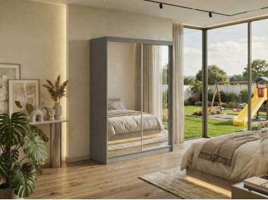 Szafa przesuwna DUBROWNIK 150 - szary z lustrem