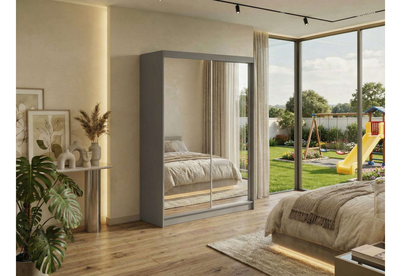 Szafa przesuwna DUBROWNIK 150 cm - szary z lustrem