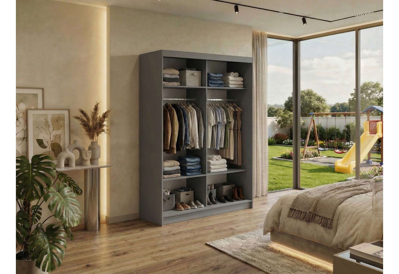 Szafa przesuwna DUBROWNIK 150 cm - szary z lustrem