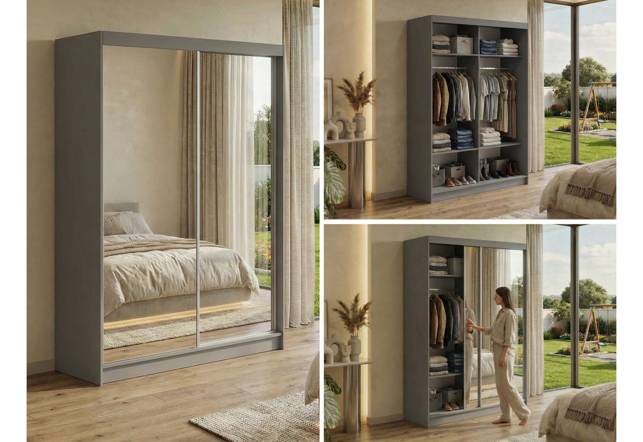 Szafa przesuwna DUBROWNIK 150 cm - szary z lustrem