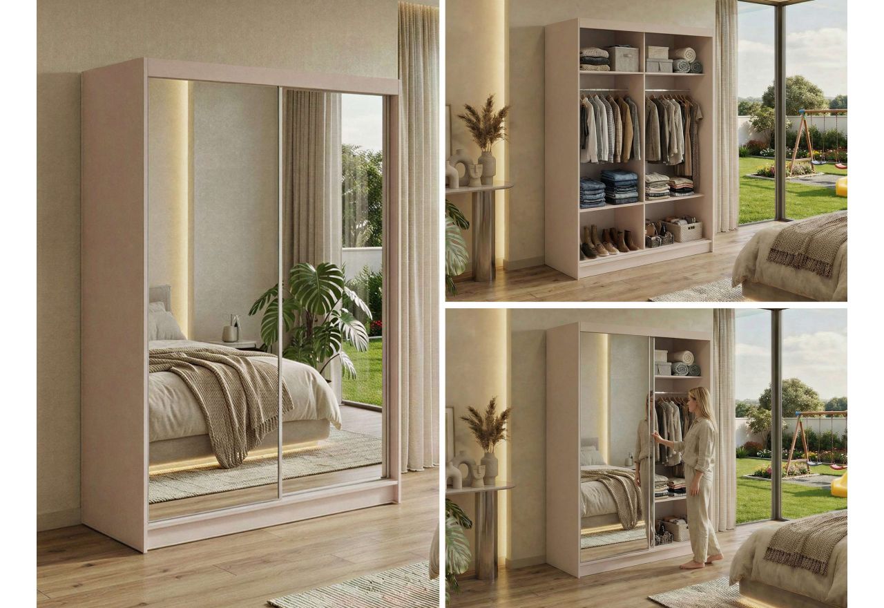 Szafa przesuwna DUBROWNIK 150 cm - kaszmir z lustrem