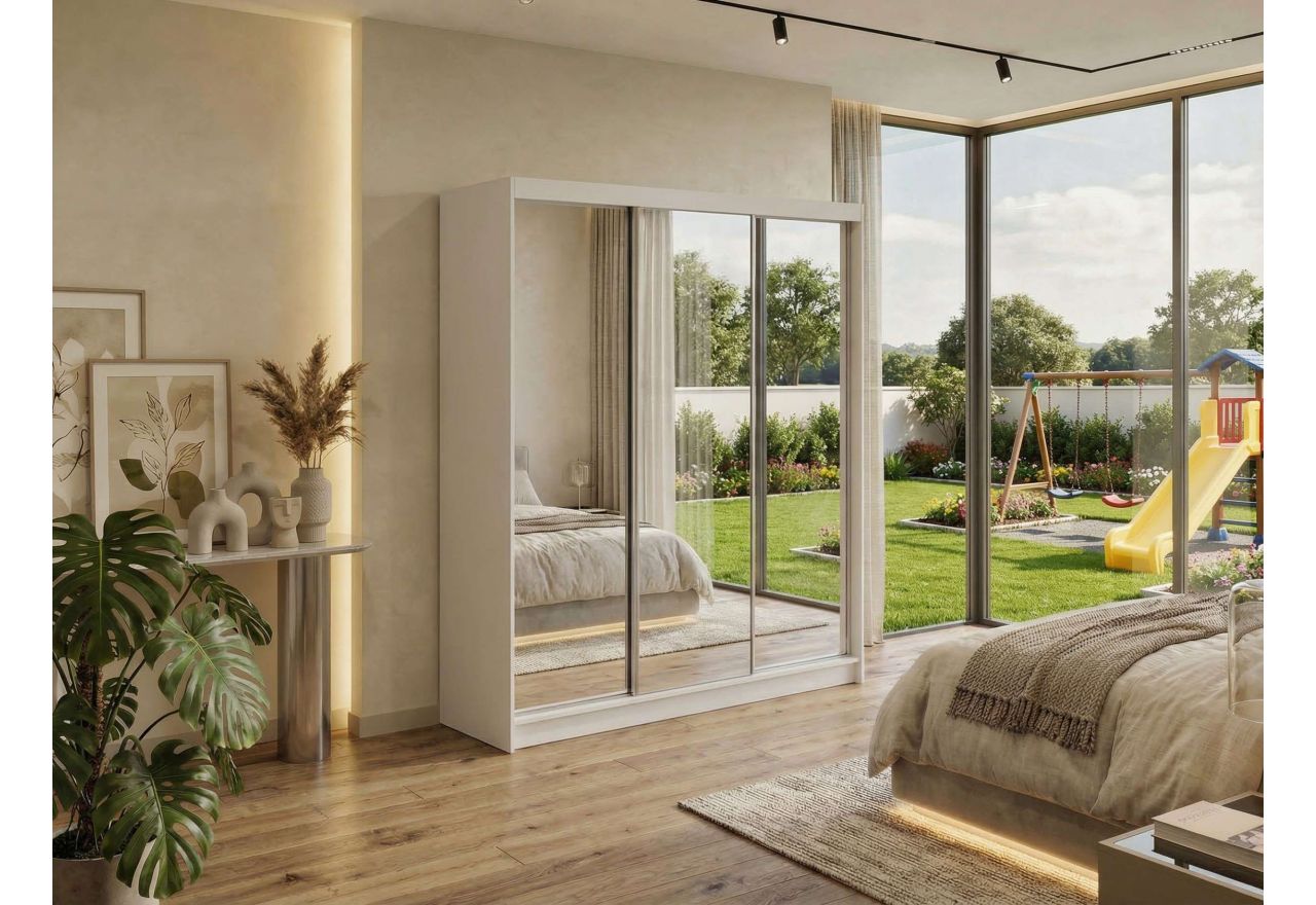 Szafa przesuwna DUBROWNIK 180 cm - biały z lustrem + 2 szuflady