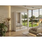 Szafa przesuwna DUBROWNIK 180 cm - biały z lustrem + 2 szuflady