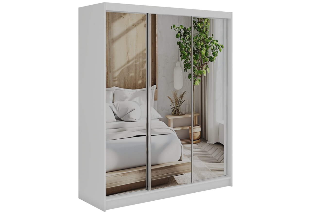 Szafa przesuwna DUBROWNIK 180 cm - biały z lustrem + 2 szuflady