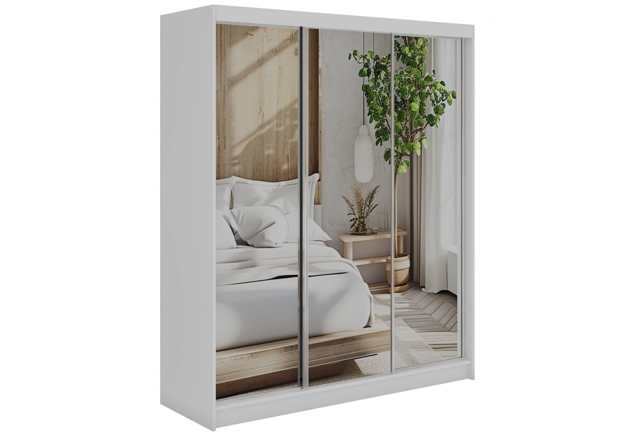 Szafa przesuwna DUBROWNIK 180 cm - biały z lustrem + 2 szuflady